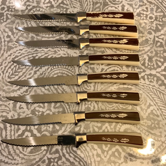 Vintage Regent Sheffield Cutlery Knife Set 8 Piece Leaf Mid Century‎ MCM - Picture 1 of 6